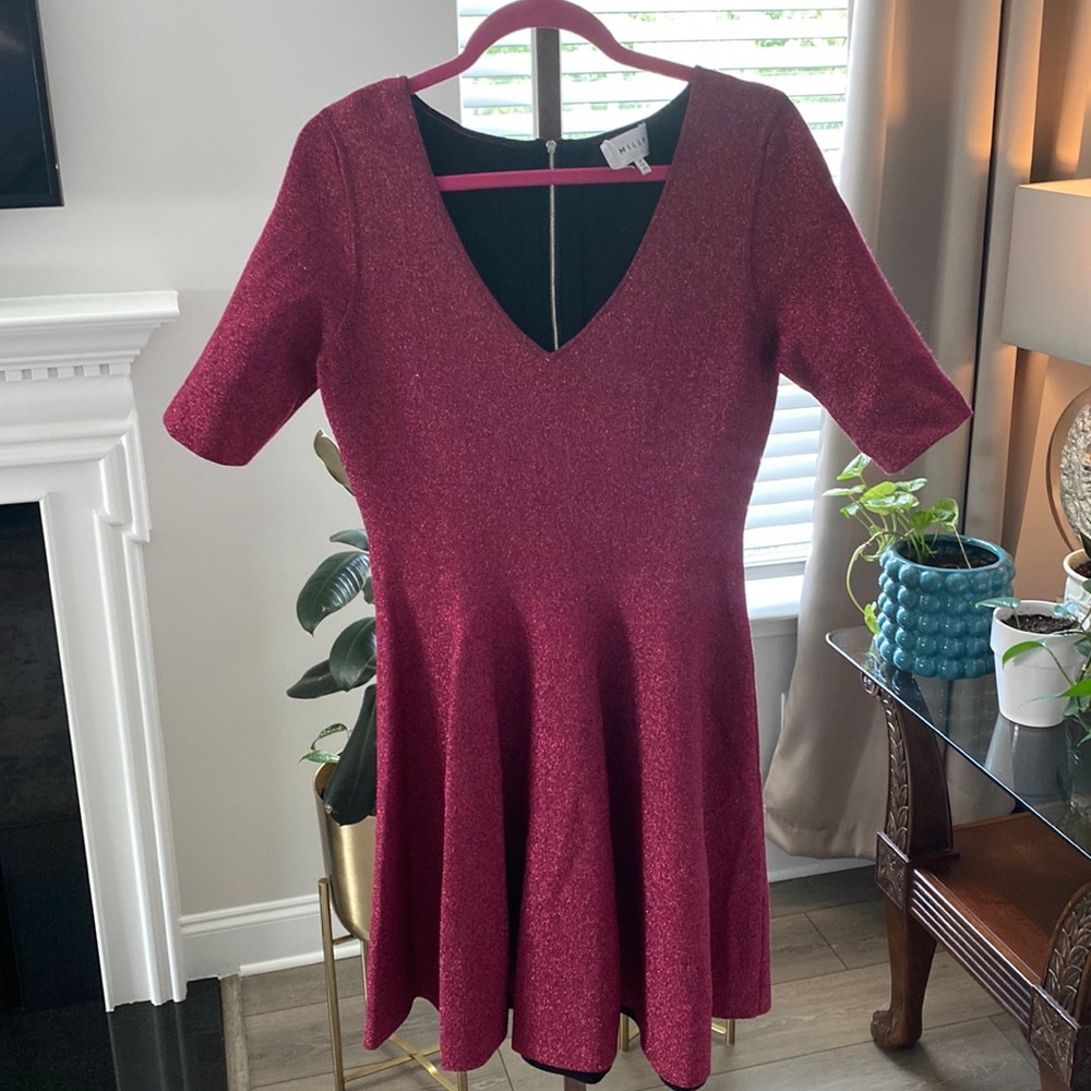 MILLY Pink Sparkly Mini Skater Dress